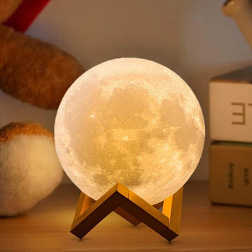 Moon Lamp 2023 Upgrade with Timing- 3D Printing Moon Night Light for Kids Adults Bedroom Space Decor Cool Gifts for Girls Boys- Wooden Stand & Remote/Touch Control 4.8 Inch (Small)