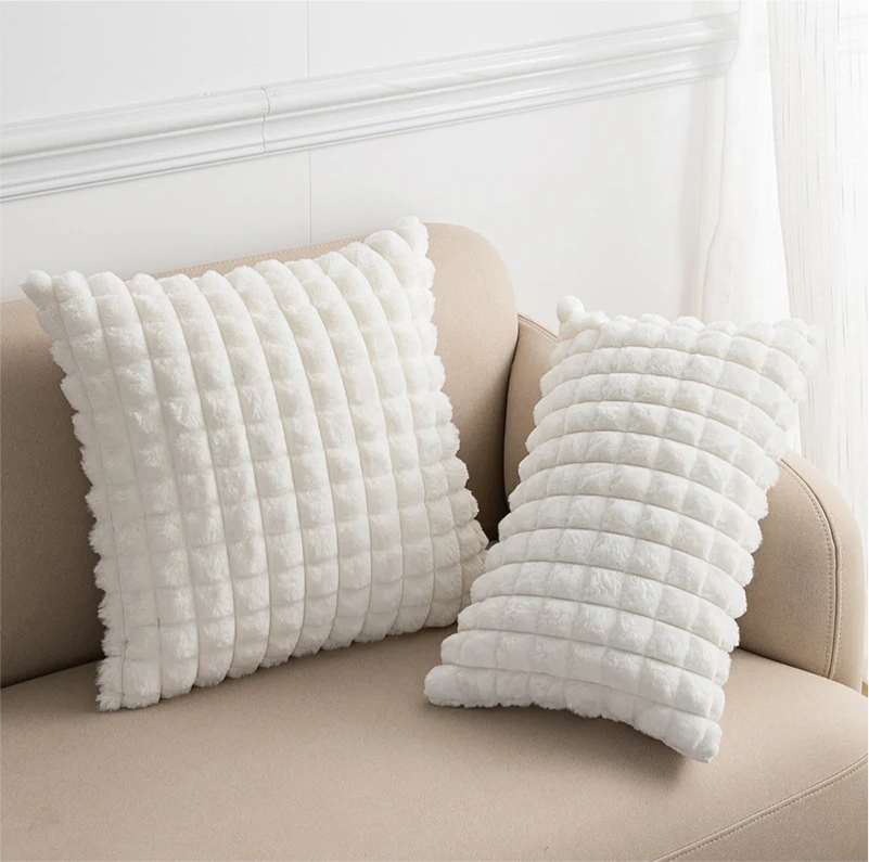 Cozy Fur Cushion Pillowcase Cover White