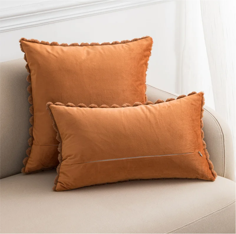 Cozy Fur Cushion Pillowcase Cover Orange