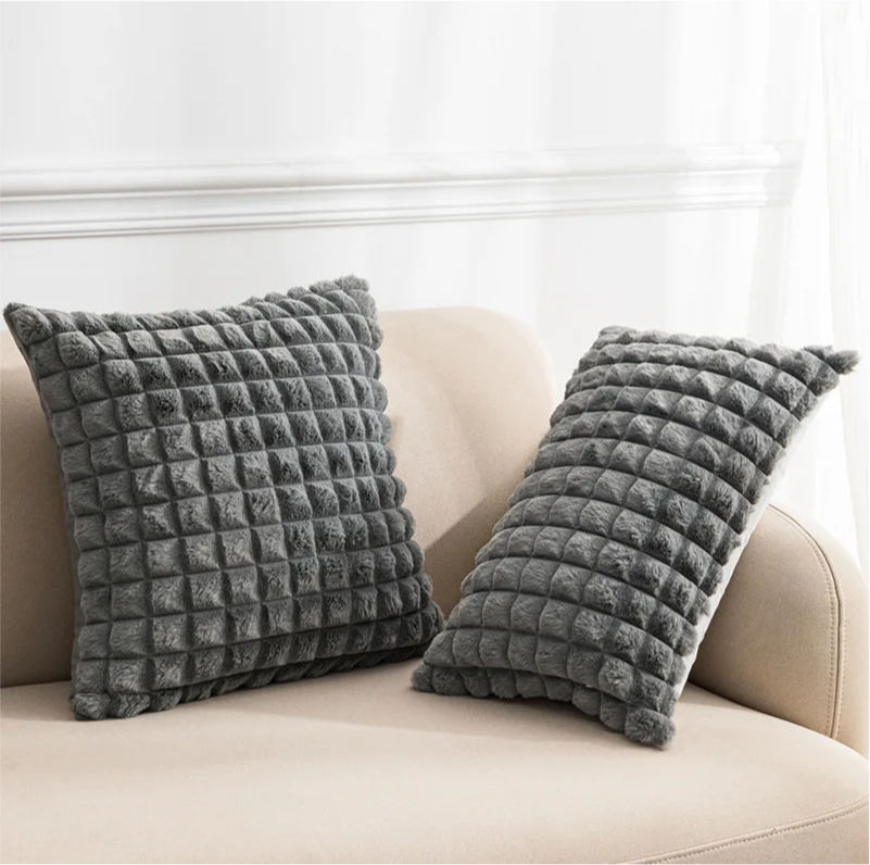 Cozy Fur Cushion Pillowcase Cover Grey