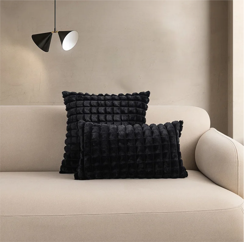 Cozy Fur Cushion Pillowcase Cover Black