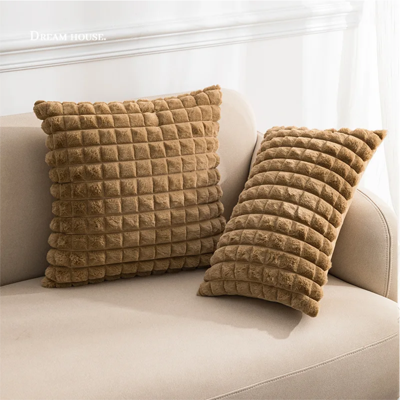 Cozy Fur Cushion Pillowcase Cover Brown